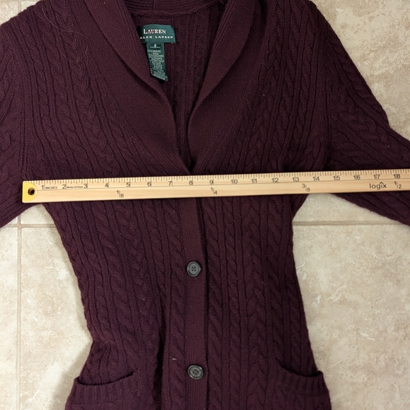 Lauren Ralph Lauren burgundy belt Cable Knit Cardigan Duster Sz S Festival Rodeo - Picture 6 of 6